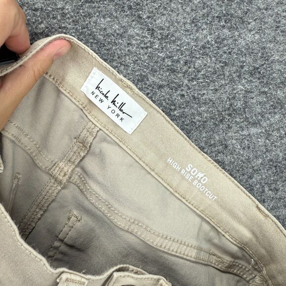 Nicole Miller Pants Women 4 Beige High Rise Bootcut Soho Flat Front Cotton - Picture 7 of 9